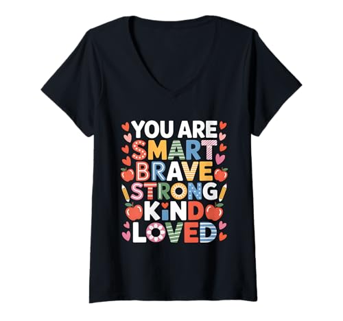 Damen Du Bist Schlau Mutig, Starke Art Geliebt T-Shirt mit V-Ausschnitt Damen Du Bist Schlau Mutig, Starke Art Geliebt T-Shirt mit V-Ausschnitt von Lehrer Danke Motivation