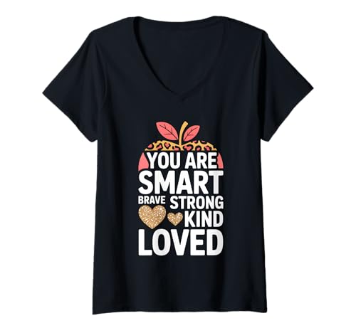 Damen Du Bist Schlau Mutig, Starke Art Geliebt T-Shirt mit V-Ausschnitt Damen Du Bist Schlau Mutig, Starke Art Geliebt T-Shirt mit V-Ausschnitt von Lehrer Danke Motivation