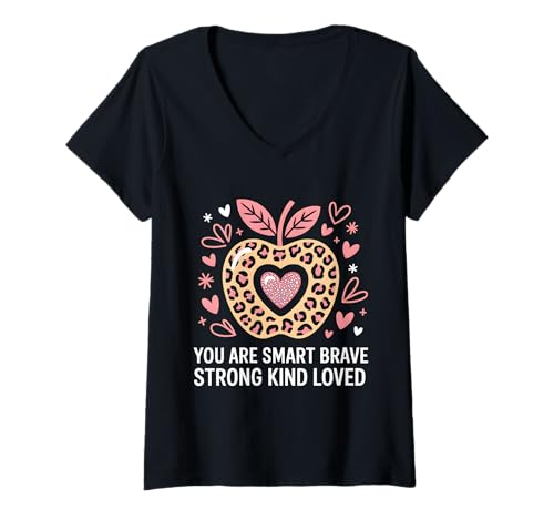 Damen Du Bist Schlau Mutig, Starke Art Geliebt T-Shirt mit V-Ausschnitt Damen Du Bist Schlau Mutig, Starke Art Geliebt T-Shirt mit V-Ausschnitt von Lehrer Danke Motivation