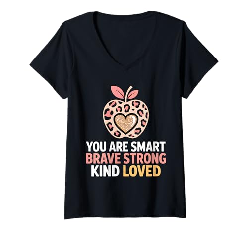 Damen Du Bist Schlau Mutig, Starke Art Geliebt T-Shirt mit V-Ausschnitt Damen Du Bist Schlau Mutig, Starke Art Geliebt T-Shirt mit V-Ausschnitt von Lehrer Danke Motivation