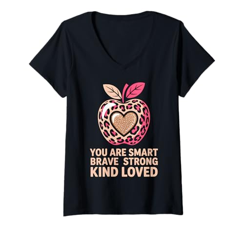 Damen Du Bist Schlau Mutig, Starke Art Geliebt T-Shirt mit V-Ausschnitt Damen Du Bist Schlau Mutig, Starke Art Geliebt T-Shirt mit V-Ausschnitt von Lehrer Danke Motivation