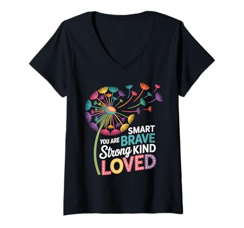 Damen Du Bist Schlau Mutig, Starke Art Geliebt T-Shirt mit V-Ausschnitt Damen Du Bist Schlau Mutig, Starke Art Geliebt T-Shirt mit V-Ausschnitt von Lehrer Danke Motivation