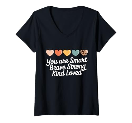 Damen Du Bist Schlau Mutig, Starke Art Geliebt T-Shirt mit V-Ausschnitt Damen Du Bist Schlau Mutig, Starke Art Geliebt T-Shirt mit V-Ausschnitt von Lehrer Danke Motivation