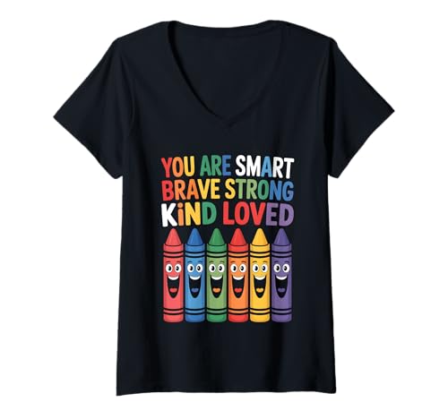 Damen Du Bist Schlau Mutig, Starke Art Geliebt T-Shirt mit V-Ausschnitt Damen Du Bist Schlau Mutig, Starke Art Geliebt T-Shirt mit V-Ausschnitt von Lehrer Danke Motivation