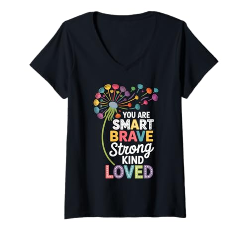 Damen Du Bist Schlau Mutig, Starke Art Geliebt T-Shirt mit V-Ausschnitt Damen Du Bist Schlau Mutig, Starke Art Geliebt T-Shirt mit V-Ausschnitt von Lehrer Danke Motivation