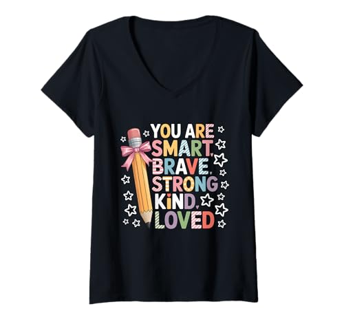 Damen Du Bist Schlau Mutig, Starke Art Geliebt T-Shirt mit V-Ausschnitt Damen Du Bist Schlau Mutig, Starke Art Geliebt T-Shirt mit V-Ausschnitt von Lehrer Danke Motivation