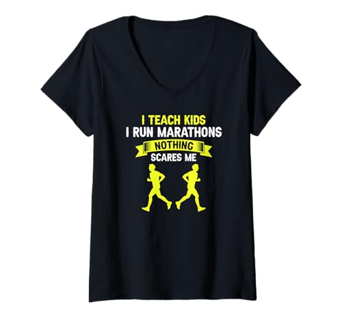 Damen Ich Unterrichte Laufe Marathons Nichts Schockt Mich T-Shirt mit V-Ausschnitt Damen Ich Unterrichte Laufe Marathons Nichts Schockt Mich T-Shirt mit V-Ausschnitt von Lehrer Läufer Und Sportbegeisterte Sprüche