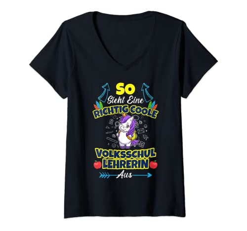 Damen So Sieht Eine Richtig Coole Volksschullehrerin Aus T-Shirt mit V-Ausschnitt Damen So Sieht Eine Richtig Coole Volksschullehrerin Aus T-Shirt mit V-Ausschnitt von Lehrer Lehrkraft Sprüche Volksschullehrer Geschenk