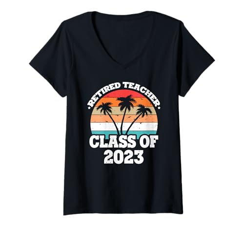 Damen Lehrer Ruhestand Klasse Von 2023 Tropischer Humor T-Shirt mit V-Ausschnitt Damen Lehrer Ruhestand Klasse Von 2023 Tropischer Humor T-Shirt mit V-Ausschnitt von Lehrer Ruhestand Palmen Sonnenuntergang Stil