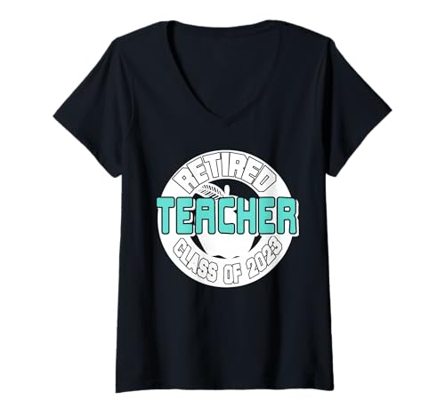 Damen Ruhestand Lehrer Klasse von 2023 Apfel T-Shirt mit V-Ausschnitt von Lehrer Ruhestand Retro Stil mit Apfelmotiv