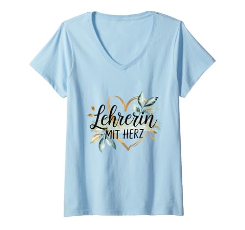 Damen Lehrerin Mit Herz Lehrer Schule Schulunterricht T-Shirt mit V-Ausschnitt Damen Lehrerin Mit Herz Lehrer Schule Schulunterricht T-Shirt mit V-Ausschnitt von Lehrer Schule Referendar Lehrerin Schulunterricht