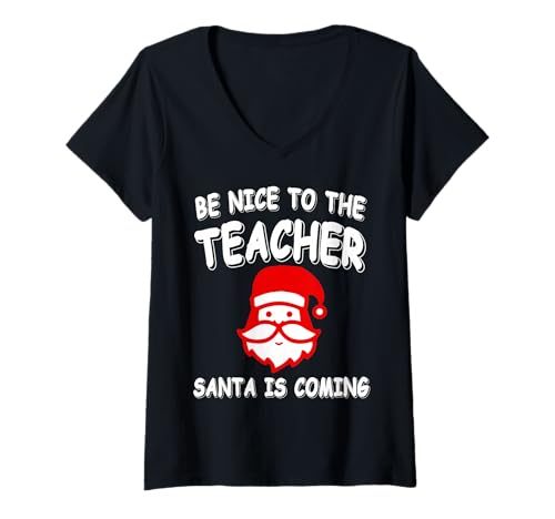 Damen Respektiere Deinen Lehrer Weihnachtsmann Weihnachts Humor T-Shirt mit V-Ausschnitt Damen Respektiere Deinen Lehrer Weihnachtsmann Weihnachts Humor T-Shirt mit V-Ausschnitt von Lehrer Schule Weihnachten Lustig