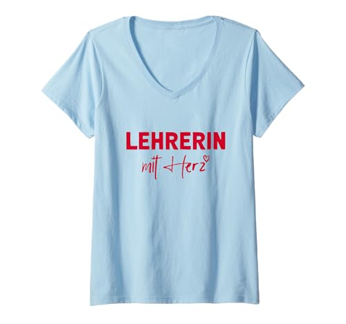 Damen Lehrerin mit Herz Danke Ideen zum Abschied Abschiedsgeschenk T-Shirt mit V-Ausschnitt von Lehrerin Geschenk Abschied Abschiedsgeschenk Ideen