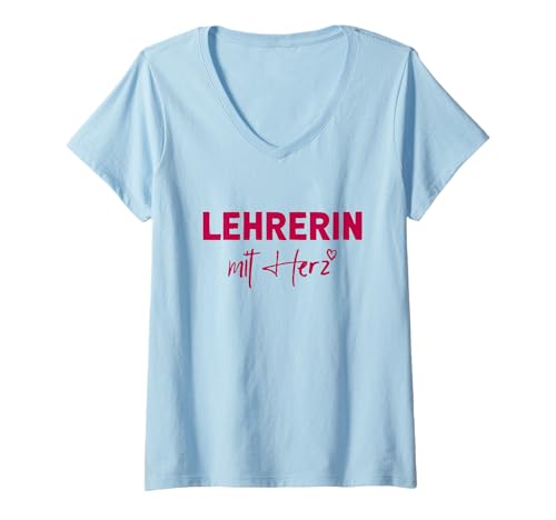Damen Lehrerin mit Herz Ideen zum Abschied Danke Abschiedsgeschenk T-Shirt mit V-Ausschnitt von Lehrerin Geschenk Abschied Abschiedsgeschenk Ideen