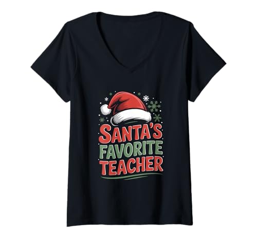 Damen Weihnachten Lehrer Santa's Favorite Teacher Nikolaus T-Shirt mit V-Ausschnitt Damen Weihnachten Lehrer Santa's Favorite Teacher Nikolaus T-Shirt mit V-Ausschnitt von Lehrerin Lehrer Schule Weihnachten Nikolaus