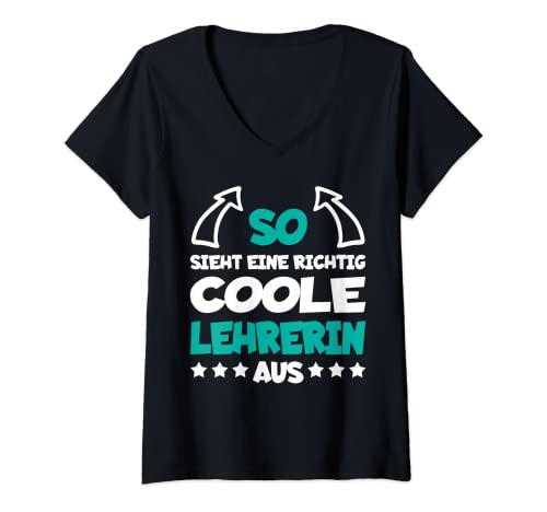 Damen Richtig Coole Lehrerin Lustiger Spruch Klassenlehrerin T-Shirt mit V-Ausschnitt Damen Richtig Coole Lehrerin Lustiger Spruch Klassenlehrerin T-Shirt mit V-Ausschnitt von Lehrerin Pädagogin Beruf Lustige Sprüche Frauen