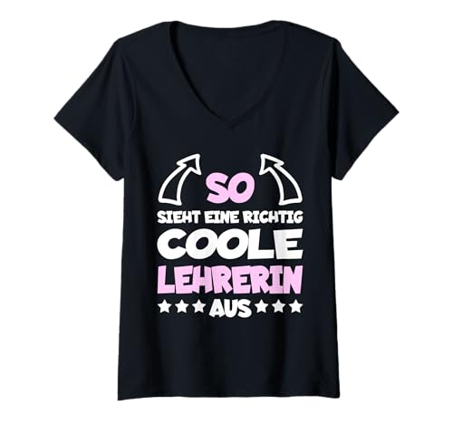 Damen Richtig Coole Lehrerin Lustiger Spruch Lehramt T-Shirt mit V-Ausschnitt Damen Richtig Coole Lehrerin Lustiger Spruch Lehramt T-Shirt mit V-Ausschnitt von Lehrerin Pädagogin Beruf Lustige Sprüche Frauen