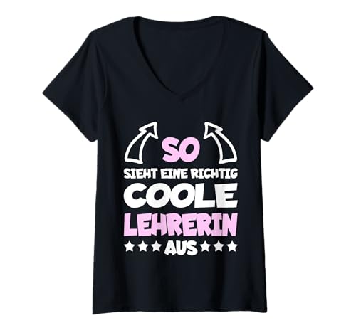 Damen Richtig Coole Lehrerin Lustiger Spruch Lehramt T-Shirt mit V-Ausschnitt Damen Richtig Coole Lehrerin Lustiger Spruch Lehramt T-Shirt mit V-Ausschnitt von Lehrerin Pädagogin Beruf Lustige Sprüche Frauen