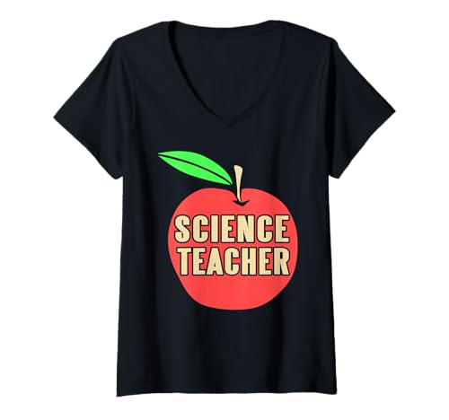 Damen Witziger Naturwissenschaftslehrer mit Apfelgrafik T-Shirt mit V-Ausschnitt Damen Witziger Naturwissenschaftslehrer mit Apfelgrafik T-Shirt mit V-Ausschnitt von Lehrkräfte mit schulischem Wissenschaftsthema