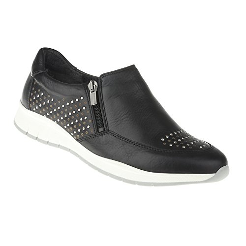 Lei by tessamino Damen Slipper Teresa aus echtem Leder in den Weiten G & H, Hallux geeignet, Halbschuh Sneaker mit seitlichem Reissverschluss 39 schwarz von Lei by tessamino
