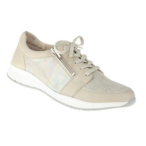 Lei by tessamino Damen Sneaker Naara, Turnschuhe aus echtem Leder, elegant, weich und leicht, in Weite G & H, Hallux geeignet, Sohle in weiß, Sommerschuhe, atmungsaktiv 39 beige von Lei by tessamino