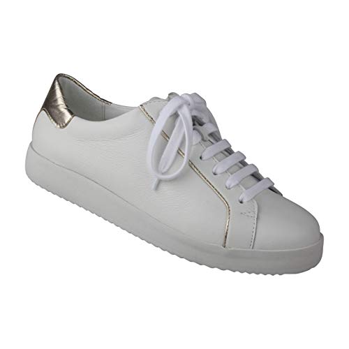 Lei by tessamino Damenhalbschuhe Nena aus echtem Leder, Weiss in Weite H, Hallux geeignet, Freizeitschuhe, Allround Sneaker, sportliche Schnürschuhe, Schuhe für Sport modisch elegant 39 weiß-Gold von Lei by tessamino