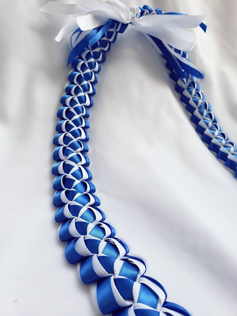 Royal Blau & Weiß Abschlussband 6-strang | Dickes, Hochwertiges Webband von LeiAlohaLeisDesigns