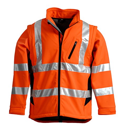 LeiKaTex Softshell-Warnschutzjacke für Herren und Damen (S, Orange/Marine) winddicht, wasserabweisend, atmungsaktiv, abnehmbare Ärmel, Fleece Innenstoff EN 20471 Arbeitsjacke von LeiKaTex