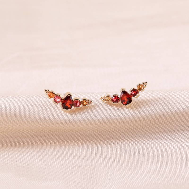 14K Solid Gold Granat Mit Orange Saphir Kletterer Bolzen, Citrin Helix Knorpel Bat Threadless Pin, Conch Labret Lobe Push Back Bolzen von LeiTjewelry