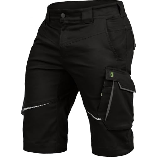 Leibwächter Arbeitsshorts Herren Flex Line Schwarz – Größe 42 – Robuste Cargo Hose mit Taschen – Handwerker Shorts – Berufsbekleidung – Multifunktionshose mit Reflektoren von Leibwächter