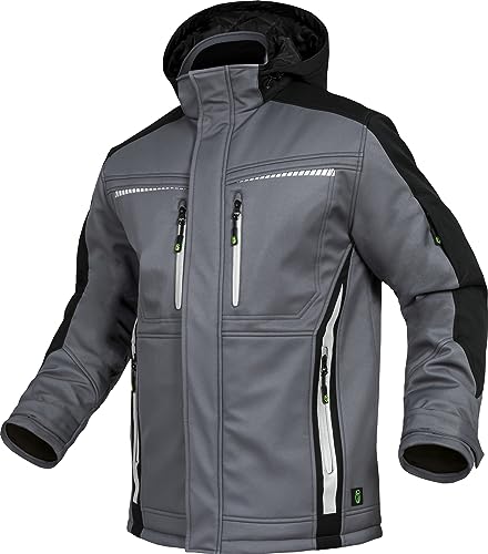 Leib Wächter Flex-Line Winter Softshelljacke Grau-Schwarz mit Abnehmbarer Kapuze XS-5XL (M) von Leib Wächter