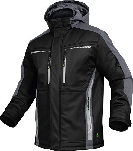 Leib Wächter Flex-Line Winter Softshelljacke Schwarz-Grau mit Abnehmbarer Kapuze XS-5X (3XL) von Leib Wächter