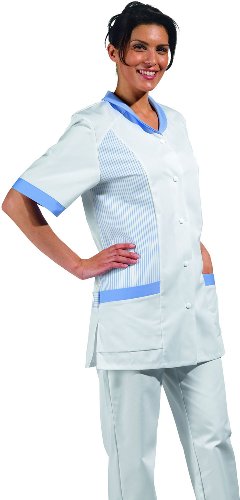 LEIBER Hosenkasack - Damen-Kasack - kurzarm - gestreift - weiß/hellblau - Größe: 54 von Leiber