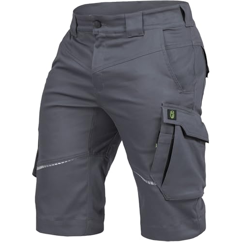 Leibwächter Arbeitsshorts Herren Flex Line Grau – Größe 40 – Robuste Cargo Hose mit Taschen – Handwerker Shorts – Berufsbekleidung – Multifunktionshose mit Reflektoren von Leibwächter