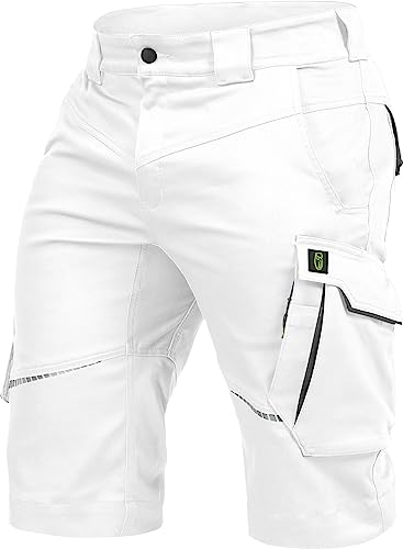Leibwächter – Arbeitsshorts Herren Flex Line Weiß-grau – Größe 52 – Robuste Cargo Hose mit Taschen – Handwerker Shorts – Berufsbekleidung – Multifunktionshose mit Reflektoren von Leibwächter
