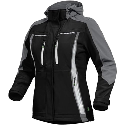 Leibwächter Damen Winter-Softshelljacke – schwarz/grau – Gr. 34 – taillierter Schnitt – reflektierende Details – abnehmbare Kapuze von Leibwächter