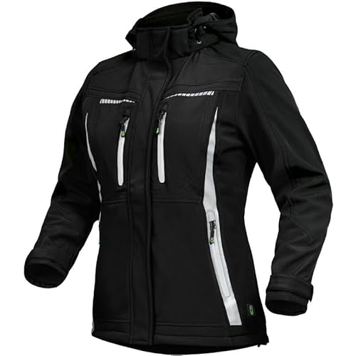 Leibwächter Damen Winter-Softshelljacke – schwarz – Gr. 52 – taillierter Schnitt – reflektierende Details – abnehmbare Kapuze von Leibwächter