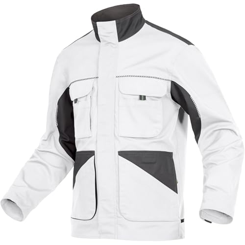 Leibwächter Dynamic Line Arbeitsjacke Herren 6XL, atmungsaktive Bundjacke mit Stretchstoff in weiß – Reflexpaspel, verstellbare Bündchen und Taschen, robuste Berufsjacke für Handwerk & Industrie von Leibwächter