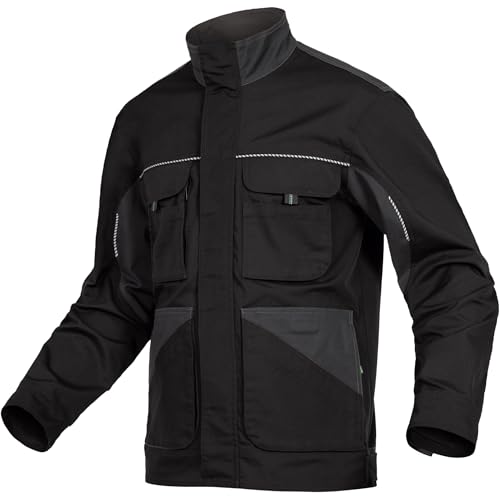 Leibwächter Dynamic Line Arbeitsjacke Herren L, atmungsaktive Bundjacke mit Stretchstoff in schwarz – Reflexpaspel, verstellbare Bündchen und Taschen, robuste Berufsjacke für Handwerk & Industrie von Leibwächter
