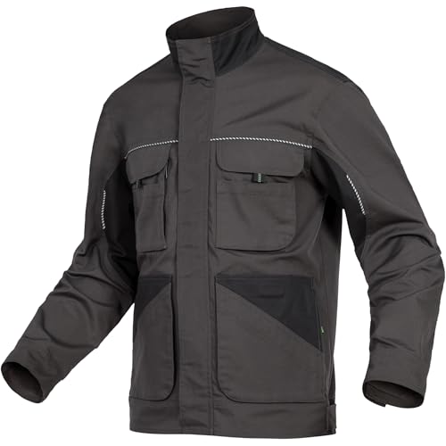 Leibwächter Dynamic Line Arbeitsjacke Herren XL, atmungsaktive Bundjacke mit Stretchstoff in anthrazit – Reflexpaspel, verstellbare Bündchen und Taschen, robuste Berufsjacke für Handwerk & Industrie von Leibwächter