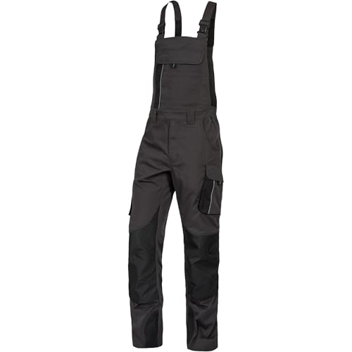 Leibwächter Dynamic Line Arbeitslatzhose Herren Gr. 70, Stretch Latzhose in anschwarzthrazit mit Reflexpaspeln und Knieverstärkung, Arbeitshose mit Taschen für Baustelle, Werkstatt und Montage von Leibwächter