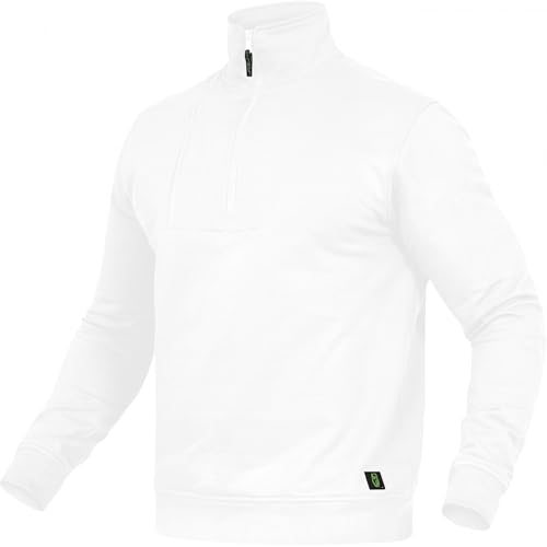 Leibwächter Flex-Line Arbeits Troyer Herren Arbeitspullover mit Reißverschluss – Weiß – Gr. L – Half Zip Pullover mit Stehkragen – Baumwolle/Polyester 290g/m² von Leibwächter