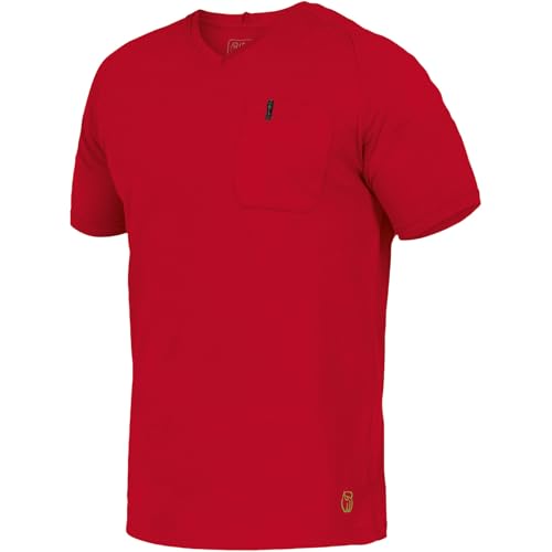 Leibwächter Flex-Line Herren Arbeitsshirt mit Brusttasche – Rot – Gr. M – Relaxed Fit Shirt Baumwolle – T-Shirt mit V-Ausschnitt – Antibakteriell und Antipilling von Leibwächter