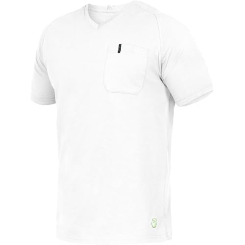 Leibwächter Flex-Line Herren Arbeitsshirt mit Brusttasche – Weiß – Gr. L – Relaxed Fit Shirt Baumwolle – T-Shirt mit V-Ausschnitt – Antibakteriell und Antipilling von Leibwächter