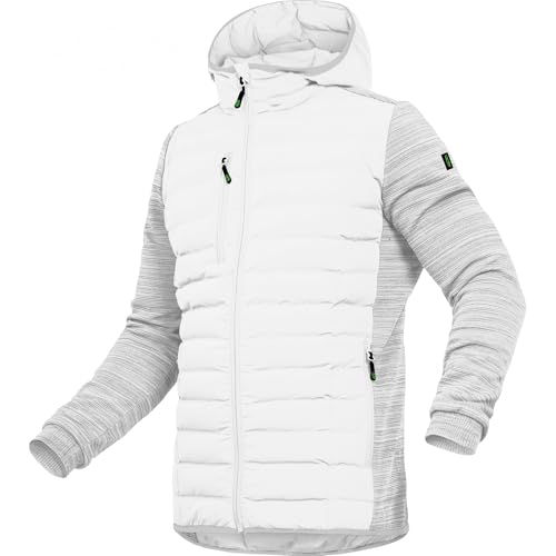 Leibwächter Hybridjacke Herren mit Kapuze – Weiß – XL – Moderne & Wärmende Jacke – Allwetter Hybrid Steppjacke Übergangsjacke – Strapazierfähige Reißverschluss Taschen von Leibwächter
