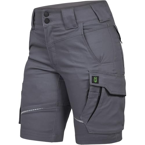 Leibwächter – Arbeitsshorts Damen Flex LINE Grau-schwarz – Größe 36 – Robuste Cargo Hose mit Taschen – Handwerker Shorts – Berufsbekleidung – Multifunktionshose mit Reflektoren von Leibwächter
