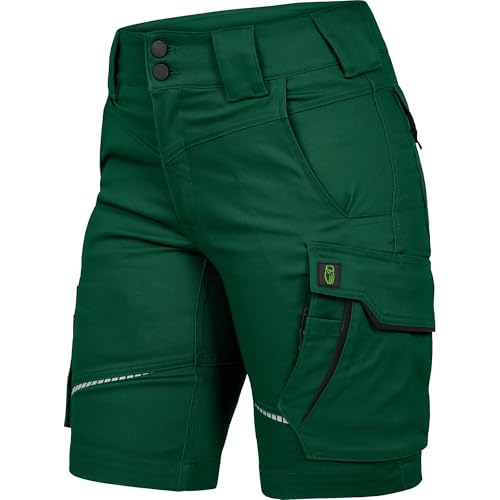 Leibwächter – Arbeitsshorts Damen Flex LINE Grün-schwarz – Größe 44 – Robuste Cargo Hose mit Taschen – Handwerker Shorts – Berufsbekleidung – Multifunktionshose mit Reflektoren von Leibwächter