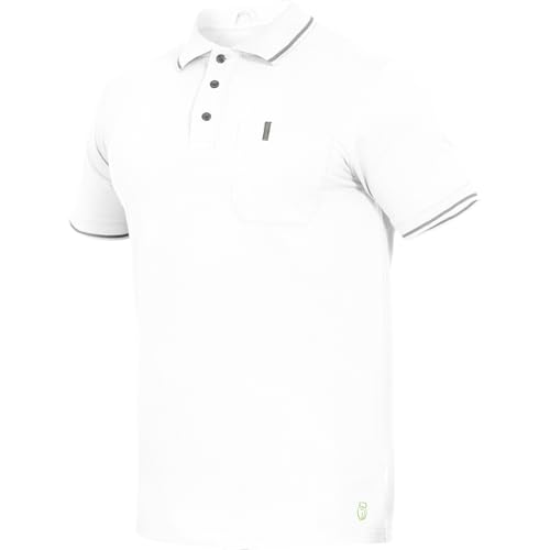 Leibwächter Polo-Shirt Herren Flex-Line – Weiß – Gr. M – Poloshirt mit Brusttasche – Kurzarm Poloshirts mit 3 Knöpfen – 50% Baumwolle 50% Polyester – Sommer Arbeitsbekleidung für Herren von Leibwächter