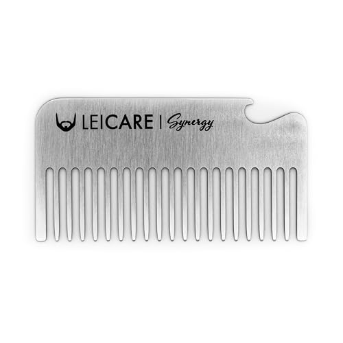 Leicare Edelstahl Bartkamm - 19 Zähne Kamm mit Flaschenöffner (Metallkamm) - praktisches EC-Karten Format (8,5x4,5cm - 30g) - passt perfekt in die Hosentasche oder den Geldbeutel von Leicare