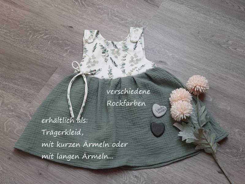 Musselin Jersey Kleid Baby/Kind Babykleid Kleidchen Trägerkleidchen Tunika Mädchenkleid Kinderkleid in 3 Armlängen Erhältlich von Leichtvernaeht